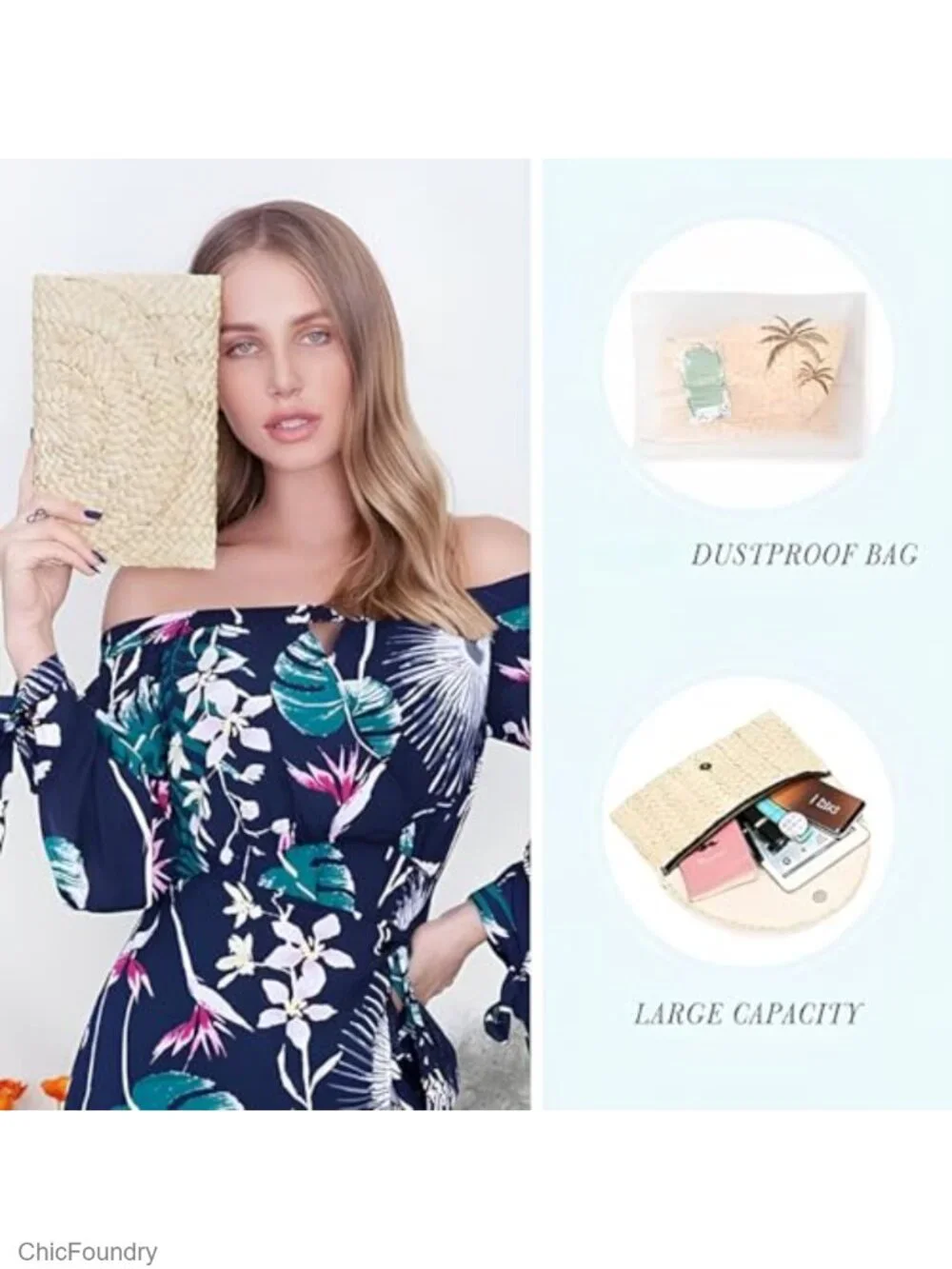 Natural Straw Envelope Clutch Purse Summer Beach Handbag